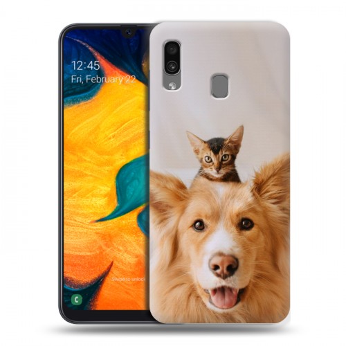 Дизайнерский силиконовый чехол для Samsung Galaxy A30 Собака и котенок