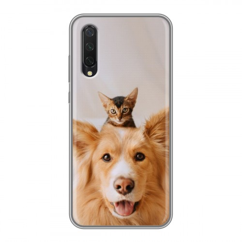 Дизайнерский силиконовый с усиленными углами чехол для Xiaomi Mi 9 Lite Собака и котенок