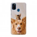 Дизайнерский силиконовый чехол для Samsung Galaxy M30s Собака и котенок