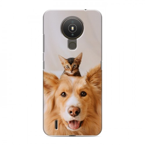 Дизайнерский силиконовый с усиленными углами чехол для Nokia 1.4 Собака и котенок