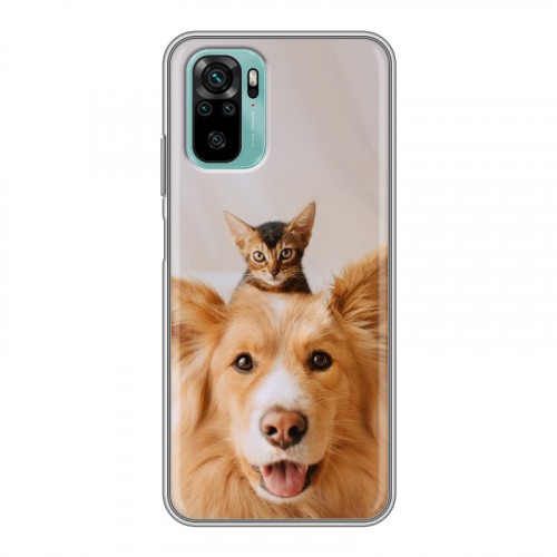 Дизайнерский силиконовый чехол для Xiaomi RedMi Note 10 Собака и котенок