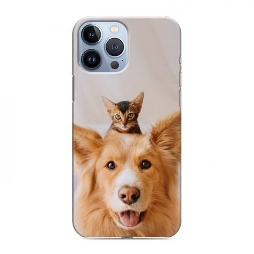 Дизайнерский силиконовый чехол для Iphone 13 Pro Max Собака и котенок