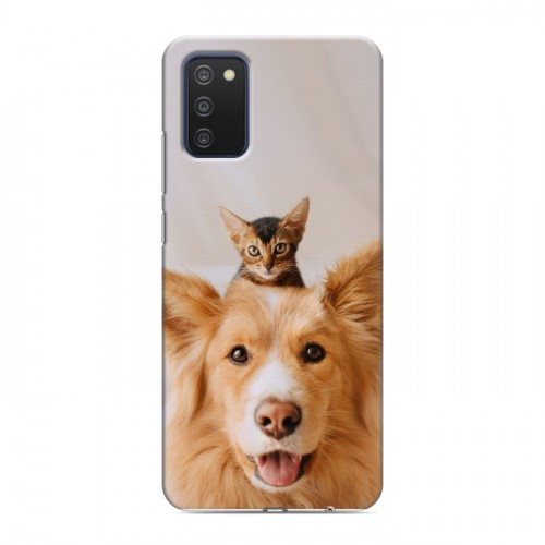 Дизайнерский силиконовый с усиленными углами чехол для Samsung Galaxy A03s Собака и котенок