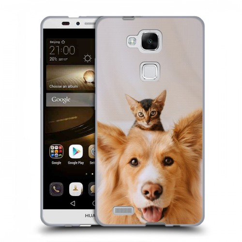 Дизайнерский пластиковый чехол для Huawei Ascend Mate 7 Собака и котенок