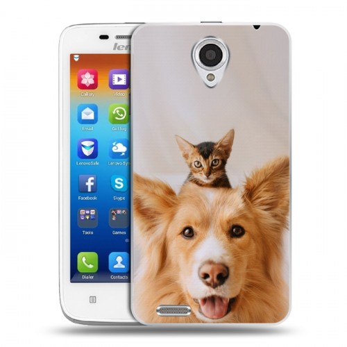 Дизайнерский пластиковый чехол для Lenovo S650 Ideaphone Собака и котенок