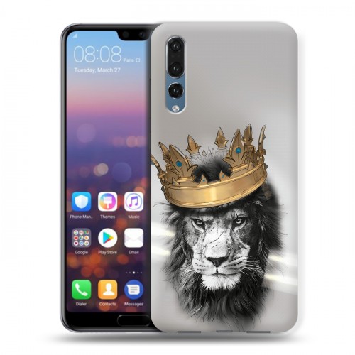 Дизайнерский силиконовый с усиленными углами чехол для Huawei P20 Pro Лев с короной