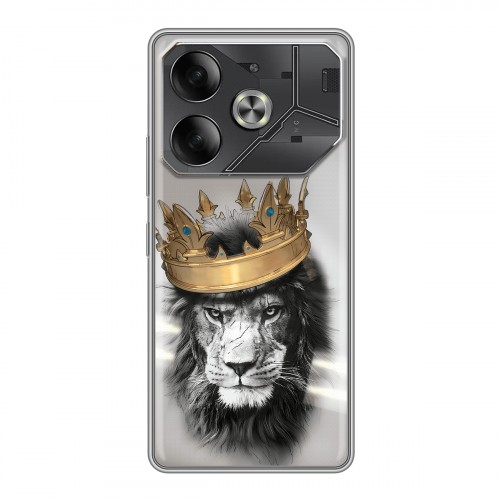 Дизайнерский силиконовый чехол для Tecno Pova 6 Лев с короной