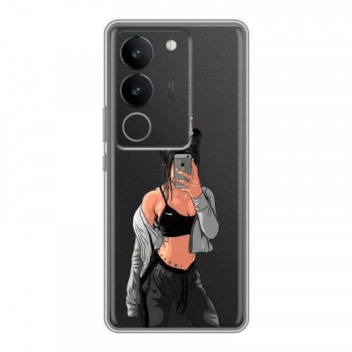 Полупрозрачный дизайнерский силиконовый с усиленными углами чехол для Vivo V29 Женские принты