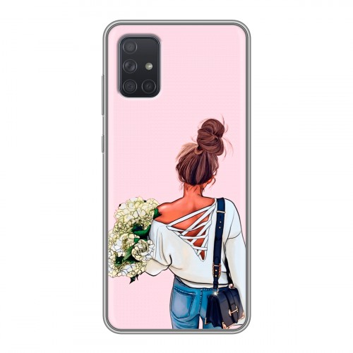 Дизайнерский силиконовый чехол для Samsung Galaxy A71 Девушка и букет