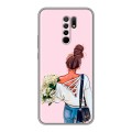 Дизайнерский силиконовый чехол для Xiaomi RedMi 9 Девушка и букет