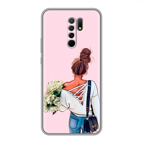 Дизайнерский силиконовый чехол для Xiaomi RedMi 9 Девушка и букет