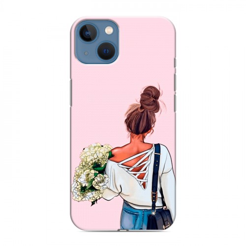 Дизайнерский силиконовый чехол для Iphone 13 Девушка и букет