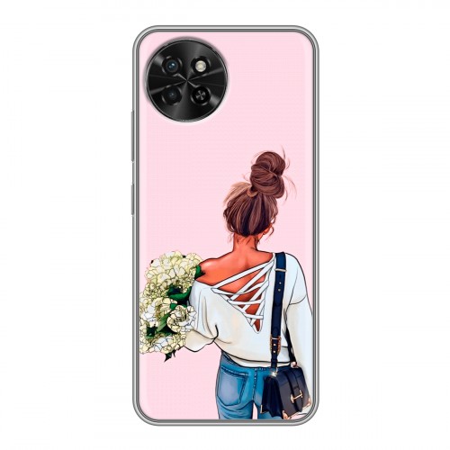 Дизайнерский силиконовый чехол для Itel S23 Девушка и букет