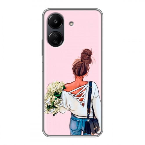 Дизайнерский силиконовый чехол для Xiaomi Poco C65 Девушка и букет