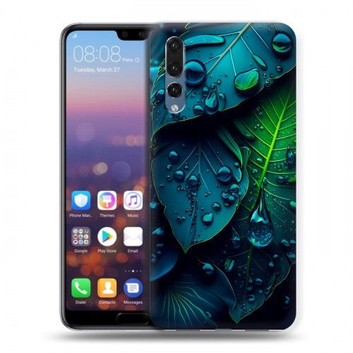 Дизайнерский силиконовый с усиленными углами чехол для Huawei P20 Pro Листья