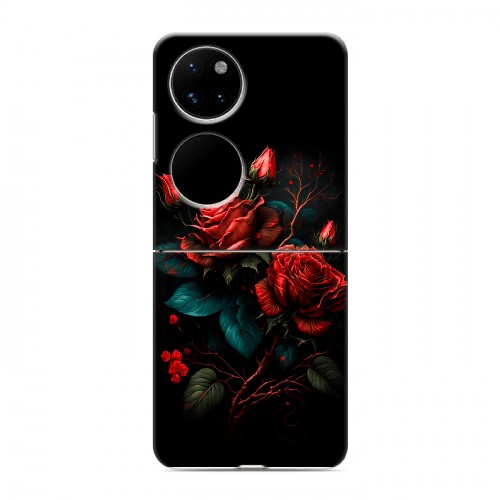 Дизайнерский пластиковый чехол для Huawei P50 Pocket Розы красные