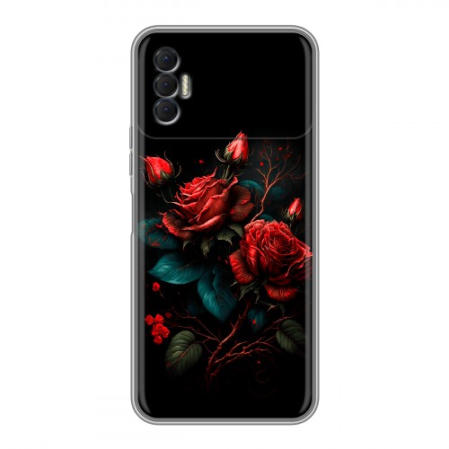 Дизайнерский силиконовый чехол для Tecno Spark 8P Розы красные