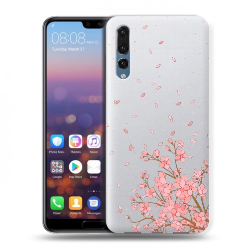 Полупрозрачный дизайнерский силиконовый с усиленными углами чехол для Huawei P20 Pro Ветка сакуры