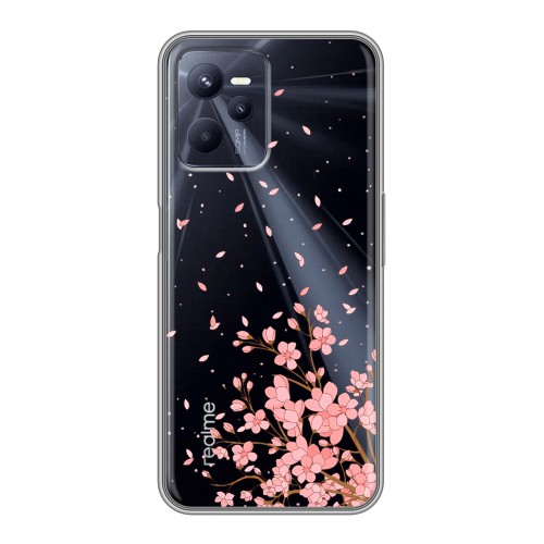 Полупрозрачный дизайнерский силиконовый чехол для Realme C35 Ветка сакуры