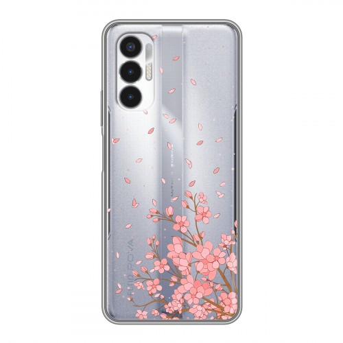 Полупрозрачный дизайнерский пластиковый чехол для Tecno Pova 3 Ветка сакуры