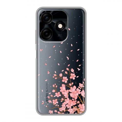 Полупрозрачный дизайнерский силиконовый чехол для Tecno Spark 10C Ветка сакуры