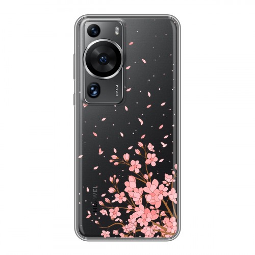 Полупрозрачный дизайнерский пластиковый чехол для Huawei P60 Ветка сакуры