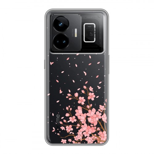 Полупрозрачный дизайнерский силиконовый чехол для Realme GT3 Ветка сакуры