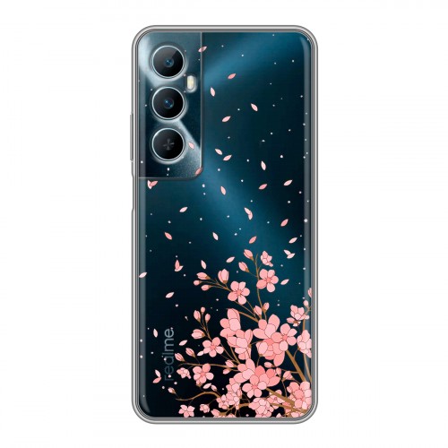 Полупрозрачный дизайнерский силиконовый чехол для Realme C65 Ветка сакуры