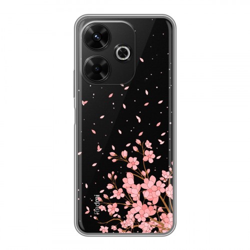 Полупрозрачный дизайнерский пластиковый чехол для RedMi 13 4G Ветка сакуры