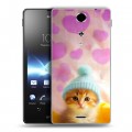 Дизайнерский пластиковый чехол для Sony Xperia TX Котик в шапке