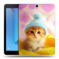 Дизайнерский силиконовый чехол для Samsung Galaxy Tab S3 Котик в шапке