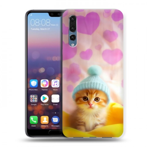 Дизайнерский силиконовый с усиленными углами чехол для Huawei P20 Pro Котик в шапке