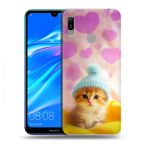 Дизайнерский пластиковый чехол для Huawei Y6 (2019) Котик в шапке