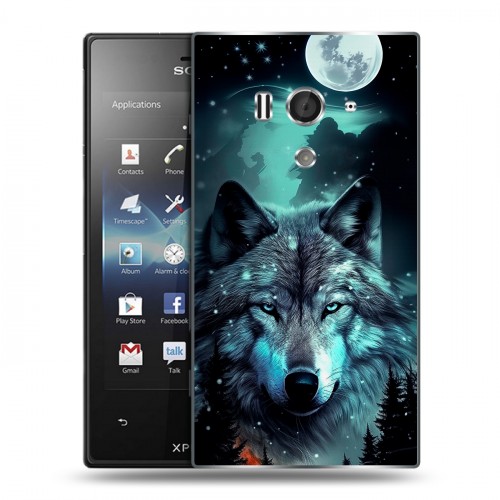 Дизайнерский пластиковый чехол для Sony Xperia acro S Волк и луна