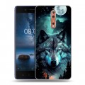 Дизайнерский пластиковый чехол для Nokia 8 Волк и луна