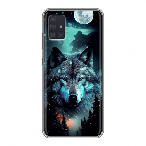 Дизайнерский силиконовый чехол для Samsung Galaxy A51 Волк и луна