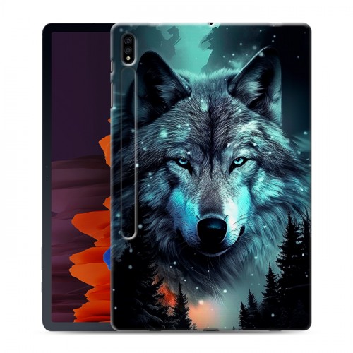 Дизайнерский силиконовый чехол для Samsung Galaxy Tab S7 Plus Волк и луна