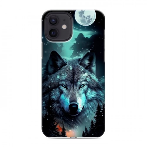 Дизайнерский силиконовый чехол для Iphone 12 Волк и луна