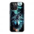 Дизайнерский силиконовый с усиленными углами чехол для Iphone 14 Pro Max Волк и луна