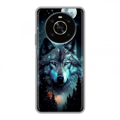 Дизайнерский силиконовый с усиленными углами чехол для Huawei Honor X9 Волк и луна