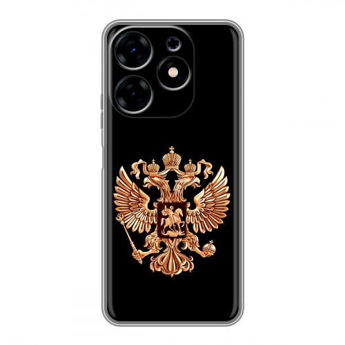 Дизайнерский силиконовый с усиленными углами чехол для Tecno Spark 10 Герб России золотой