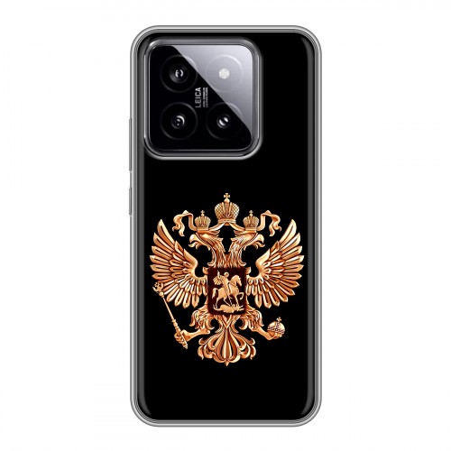 Дизайнерский силиконовый чехол для Xiaomi 14 Герб России золотой