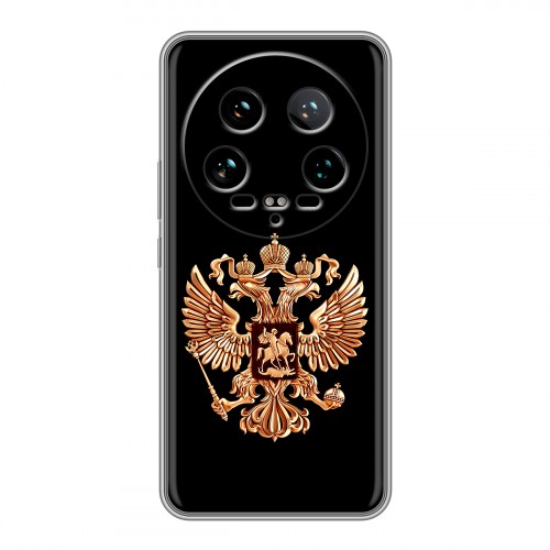 Дизайнерский силиконовый чехол для Xiaomi 14 Ultra Герб России золотой