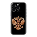 Дизайнерский силиконовый чехол для Iphone 16 Pro Герб России золотой