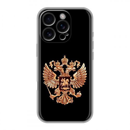 Дизайнерский пластиковый чехол для Iphone 16 Pro Герб России золотой