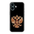 Дизайнерский силиконовый чехол для Iphone 16 Plus Герб России золотой