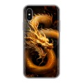 Дизайнерский силиконовый чехол для Iphone x10 Золотой дракон
