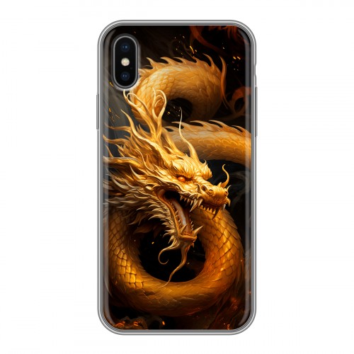 Дизайнерский силиконовый чехол для Iphone x10 Золотой дракон