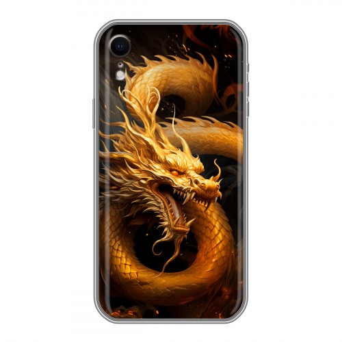Дизайнерский силиконовый чехол для Iphone Xr Золотой дракон