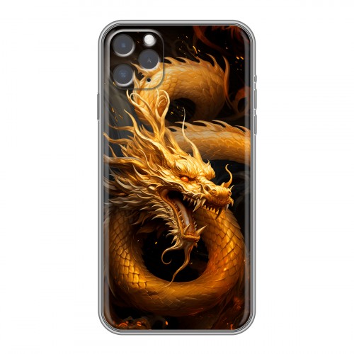 Дизайнерский силиконовый чехол для Iphone 11 Pro Золотой дракон